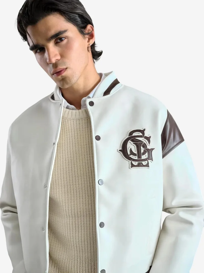 Giesto White GIESTO Faux Leather Bomber Jacket for Men | Best Price UAE